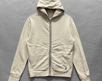 Sudadera con capucha vintage beige con cremallera completa de 45 rpm, fabricada en Japón