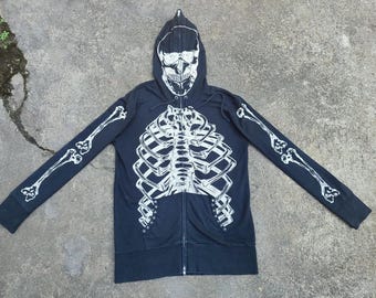 Glad News “X-Ray Vision” Skeleton Full-Zip Hoodie – Harajuku Punk Gothic Streetwear