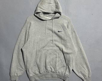 Vintage jaren 90 Nike geborduurde swoosh hoodie – grijs gemêleerd