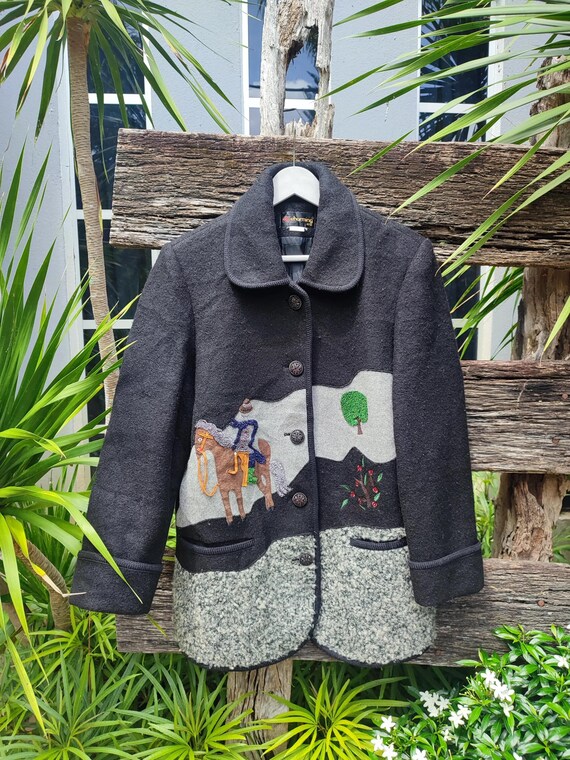 Vintage Charming Korea Wool Jacket – Horse Rider Appliqué - Etsy
