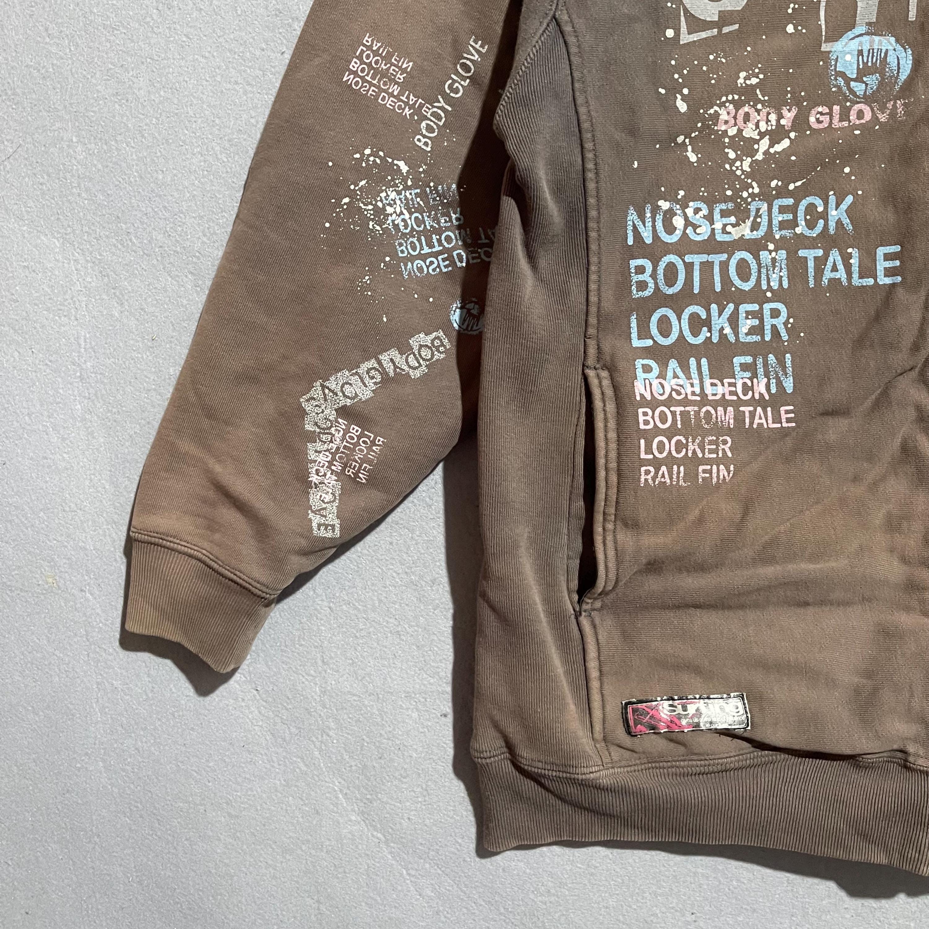 Vintage 1990s Body Glove Full-zip Hoodie (brown Graphic Print 