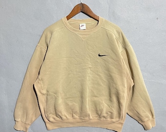 Vintage 90s Nike Small Swoosh Crewneck Sweatshirt (Beige, Made in Indonesia)