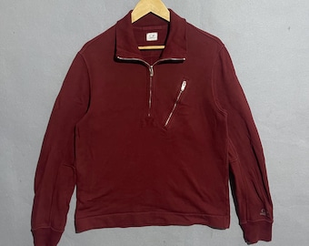 Vintage Early 2000s C.P. Company Quarter-Zip Sweatshirt (Burgundy, Made in Italy)