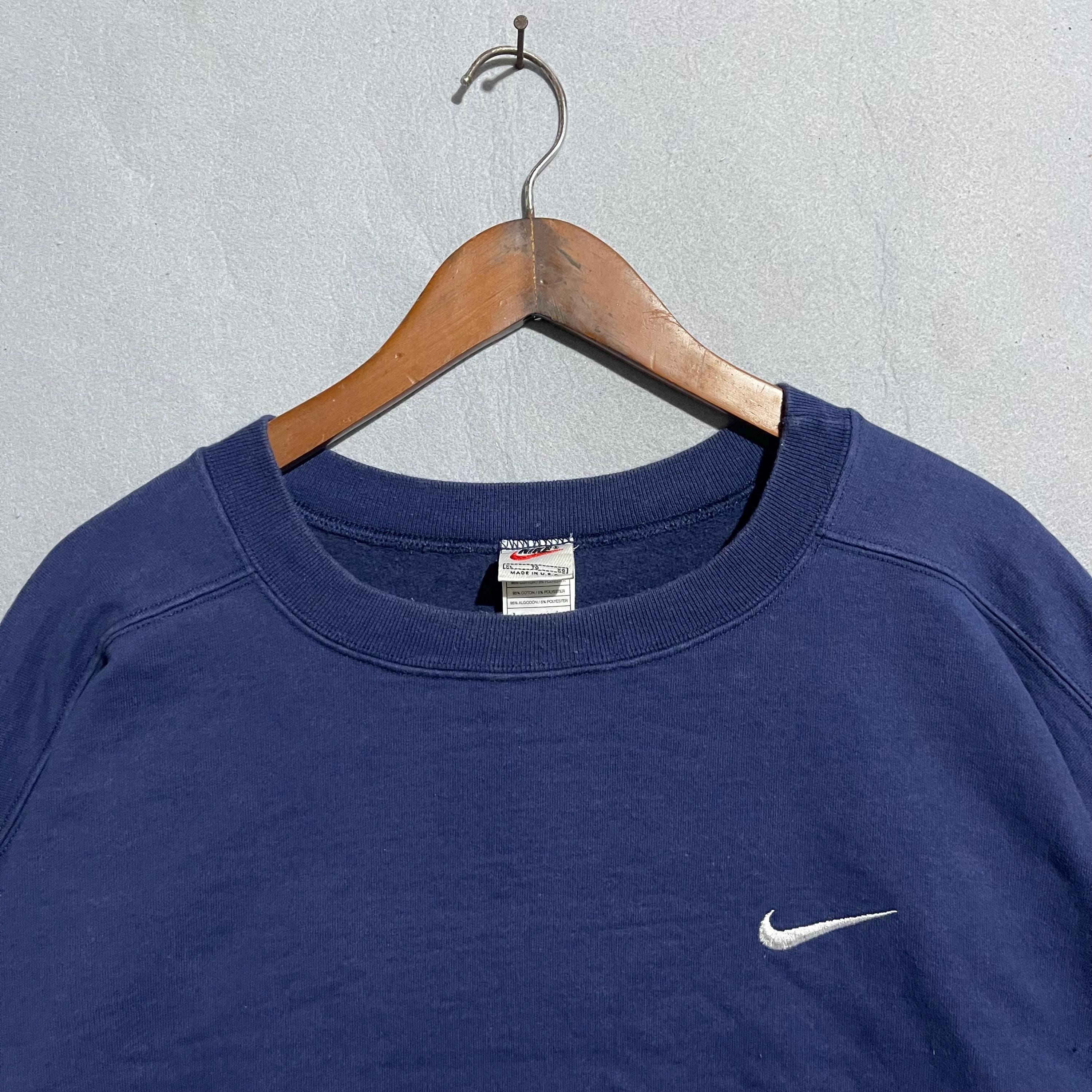 Vintage 90s Nike Small Swoosh Crewneck Sweatshirt (navy, Made in