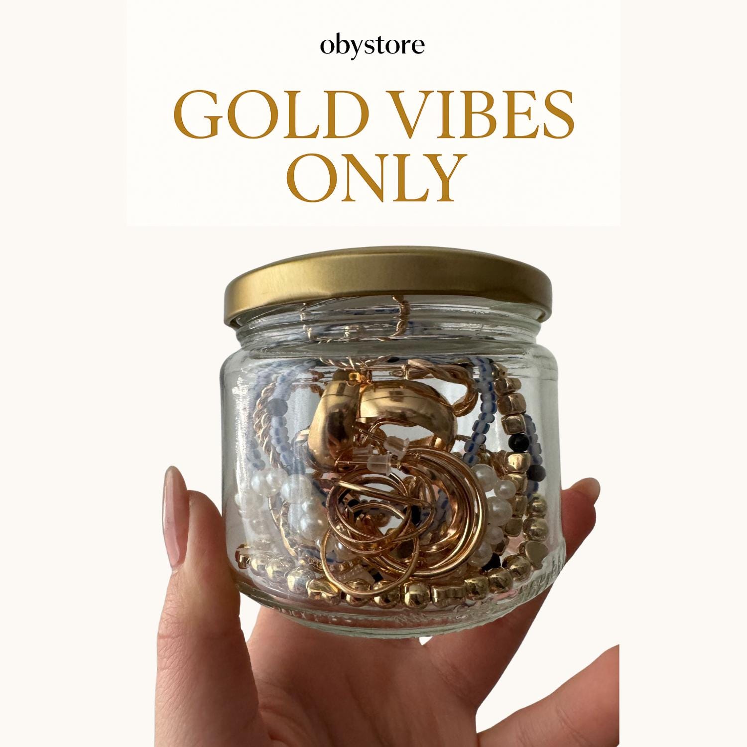 Gebrauchter Schmuckmix Ketten Ringe 1,75 + Pfund 1 Volle Kugel Einmachglas Alle GOLD Getönt Schmuck 1 Pfund Mystery Schmuck Einmachglas