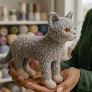 ブリティッシュショートヘアの猫の編みぐるみパターン – リアルなおもちゃのPDFダウンロード