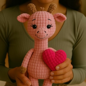 Schema all&#39;uncinetto per amigurumi a forma di giraffa rosa in PDF – Tutorial per realizzare un grazioso peluche – Bambola giraffa di peluche facile e adatta ai principianti – Download immediato