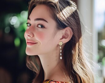 Pendientes de aro con perla, pendientes barrocos de perla en espiral, joyas románticas y coquetas, pendientes minimalistas, regalo de cumpleaños, regalo para ella.