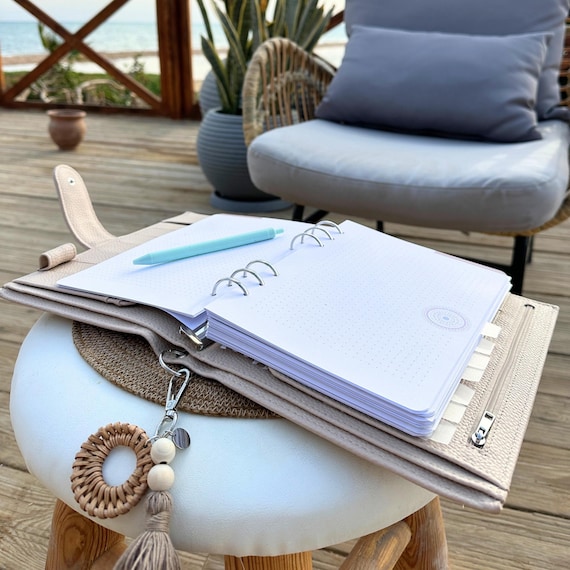 A5 Ringbuch aus veganem Leder • 30-mm-Ringmechanik • 6-Ring Binder für Kalender, Journals, Notizen • Planer Cover & Organizer für Einlagen