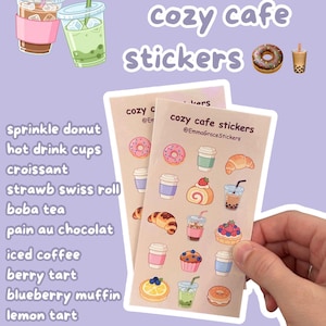 Cozy Cafe Sticker Sheet | Cute Planner Stickers Cafe Aesthetic Kawaii Stationery