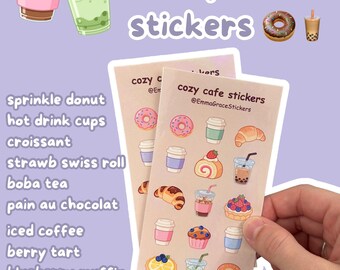 Cozy Cafe Sticker Sheet | Kawaii Food & Drink Planner Stickers