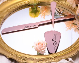 Engraved Wedding Cake Cutting Set: Stainless Steel Knife and Server