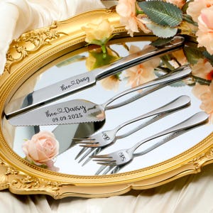 パーソナライズされたウェディングケーキカットセット：刻印入りステンレススチールナイフとフォーク