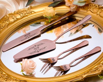 Personalized Wedding Cake Cutting Set: Engraved Knife & Server