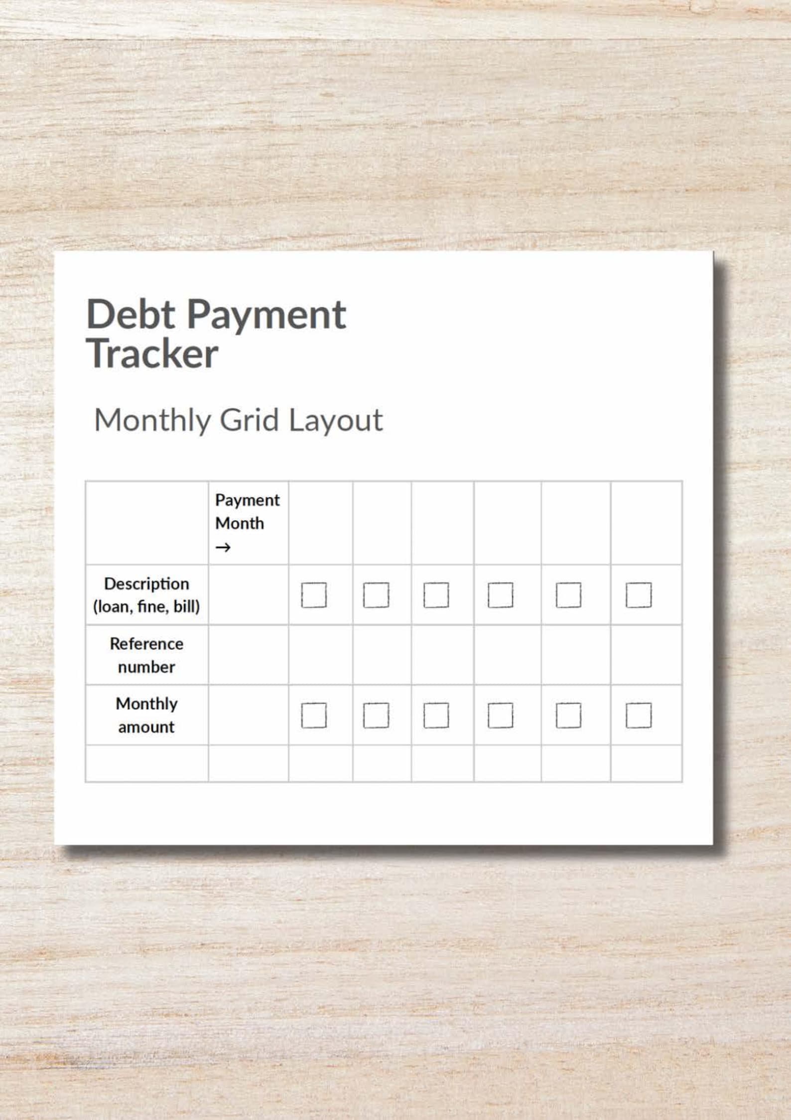 Debt Template.pdf Debt Payment Tracker Printable | Grid Layout | Monthly Payment Log ...
