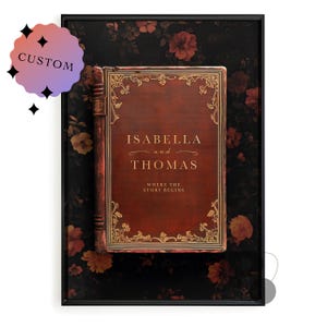 Personalisierte romantisches Buch-Cover Wandkunst für Paar, Kunstdruck nach Wunsch, Herbst Poster für Bücherwurm, Dark Academia Dekor, Hochzeitsgeschenk