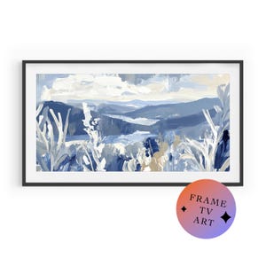 Blue Ridge Mountains Wall Art, Samsung Frame TV Art, Modern Indigo Oil Painting, Abstract Landscape Painting, Seasonal Decor