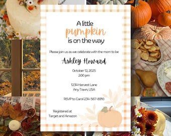 Pumpkin Baby Shower Invitation: Fall Theme, Editable Canva Template