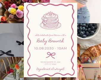 Pink Pancake Baby Brunch Invitation: Coquette Bow Sprinkle (Digital Template)
