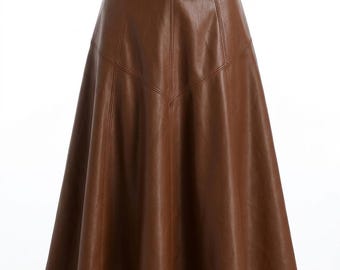 Women’s Handmade Leather A-Line Midi Skirt – High-Waisted Flared Elegant Western Style Skirt
