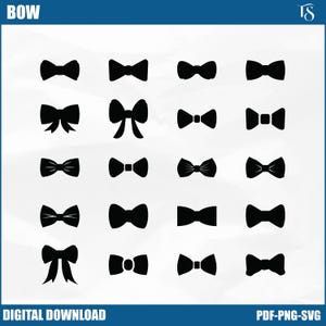 Pacchetto di file SVG con fiocco nero, file SVG con fiocco di nastro, file SVG con fiocco civettuola, file SVG con papillon, clipart con fiocco di nastro, file SVG per Cricut, download istantaneo, Silhouette