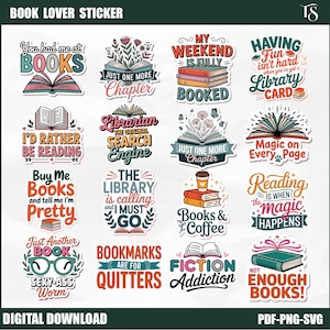 Book Lover Digital Sticker Bundle: Floral PNG SVG (PDF File Included)