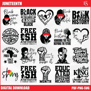 Juneteenth SVG Bundle | Black History Month Quotes Afro American Pride Clipart | Strong Freeish Educated Melanin PNG PDF Digital Download