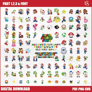 300+ Super Mario SVG Bundle for Cricut and Sublimation, Mario Cut Files, Mario Clipart, Super Mario Font, Mario PNG, Printable mario