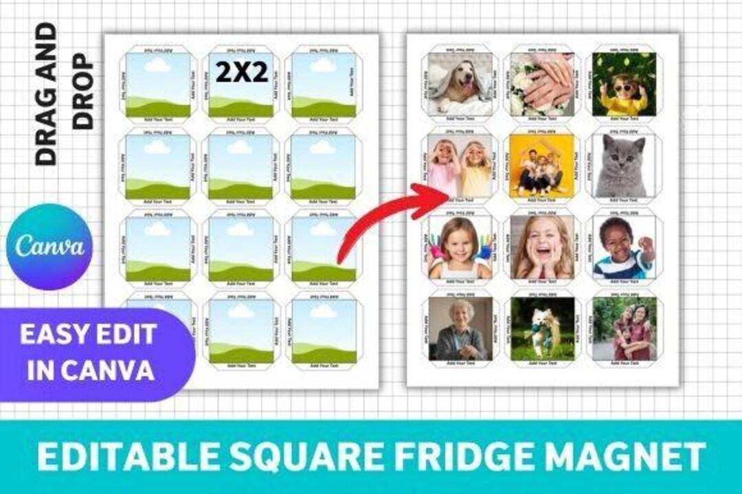 Editable Square Fridge Magnet Canva Template, 2x2 Photo Magnet Design ...