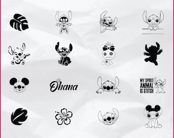 Bundle of SVGs, PNGs, JPGs, PDFs Lilo and Stitch cut files, Ohana svg, Stitch clip art, Lilo svgs, Lilo and Stitch Silhouettes, Stitch PDFs