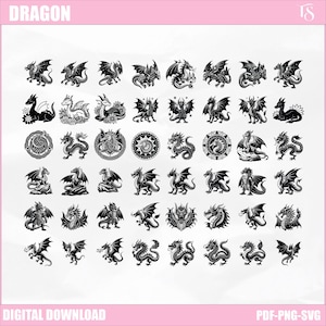 Dragon SVG Bundle, Dragon Clipart for Cricut & Cut File, Dragon Silhouette, Dragons Head, Dragon Tattoo Svg, Dragon PNG , Commercial use
