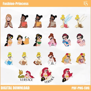 Princess SVG Bundle: Tiana, Frozen, Rapunzel, Snow White (Digital Download