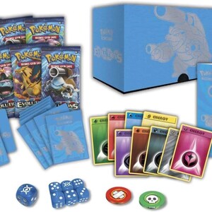Pokemon Evolutions Elite Trainer Box – Blastoise Blue ETB con bustine di espansione, bustine protettive, dadi e carte energia – Set TCG sigillato