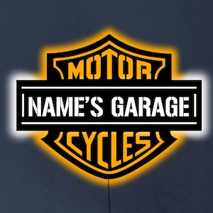 Custom Harley Davidson LED Sign, Personalized Name Wall Light for Motorcycle Garage Decor, Illuminated Man Cave Sign