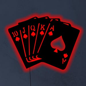 Insegna LED Royal Flush, decorazione murale con carte da poker, insegna al neon per sala giochi, telecomando RGB, luci LED multicolori