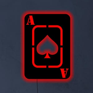 Insegna LED con carte da gioco, decorazione murale con carte da poker, insegna al neon per sala giochi, telecomando RGB, luci LED multicolori
