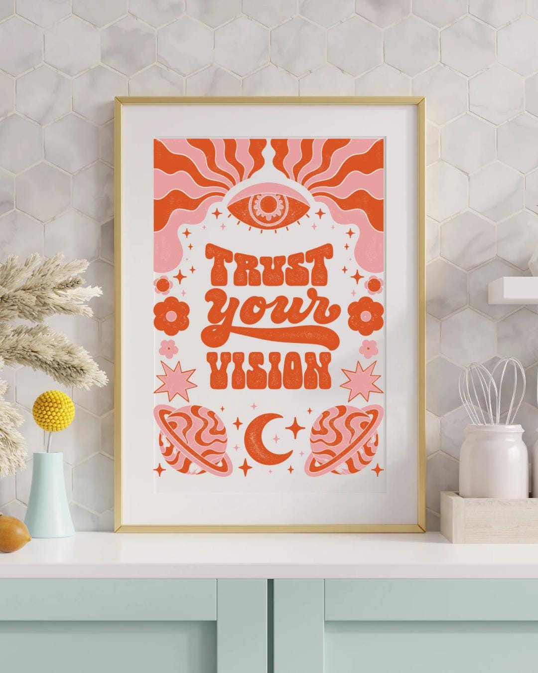 Framed Mental Health Affirmation Print – Retro Feel-good Wall Art in ...