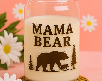 Mama Bear Glass Cup: Mom Gift, beer can