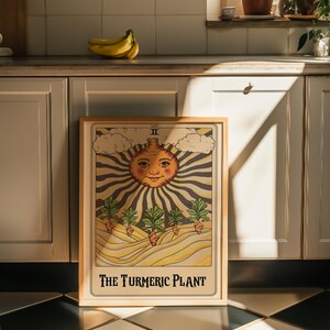 Stampa di carte dei tarocchi con curcuma / Stampa di decorazioni da parete per la cucina / Poster di spezie stravaganti / Decorazioni botaniche vintage / Arte culinaria con tarocchi
