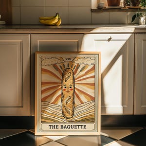 Stampa di tarocchi stampabili con baguette / Poster da cucina stampabile / Opere d'arte retrò con cibo / Arte murale con cibo stravagante / Arte del pane stampabile
