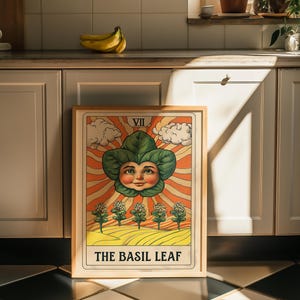 Stampa di carte dei tarocchi stampabili / Poster da cucina con basilico / Illustrazione artistica da cucina stravagante / Decorazioni vintage ispirate ai tarocchi / Arte con erbe e spezie