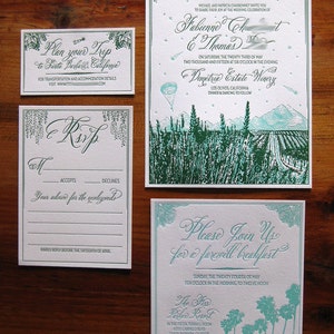 Lavender & Wine Custom Letterpress Wedding Invitation Suite