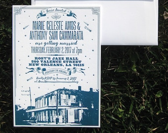 Custom Locale Letterpress Wedding Invitation & Customizable Envelope Design