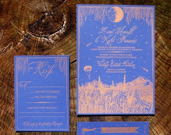 Twilight on the Vineyard Letterpress Wedding Invitation Suite