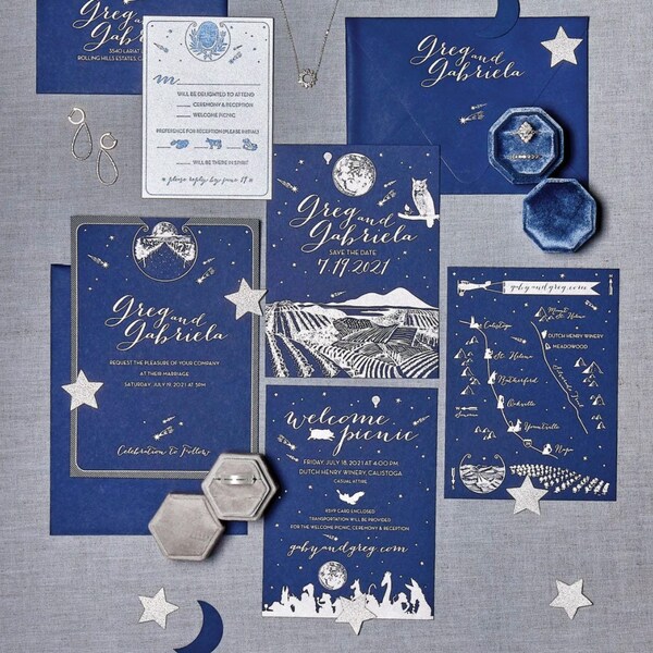 Autumn Vineyard Custom Letterpress Wedding Invitation Suite
