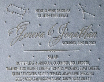 Lavender & Wine Classic Chic Custom Letterpress Wedding Menu