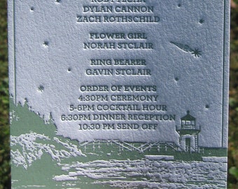 Coastal Maine Letterpress Wedding Menu with Customizable Location!