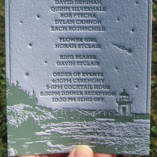 Coastal Maine Letterpress Wedding Menu with Customizable Location!