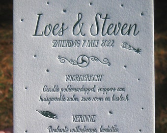 Custom Letterpress Wedding Menu with Customizable Location!