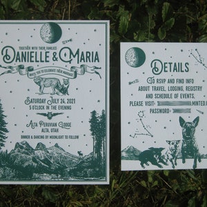 Simply Rustic with Mountains Custom Letterpress Wedding Invitation Suite